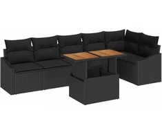 Sodo Sofų Rinkinys su saugykla 7 pcs Juoda Poli ratanas