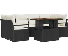 Sodo Sofų Rinkinys su saugykla 7 pcs Juoda Poli ratanas