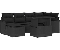 Lauko baldų komplektas Sodo Sofų Rinkinys su pagalve 7 pcs Juoda Poli ratanas