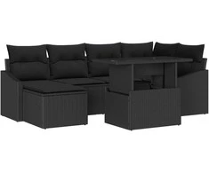 Sodo Sofų Rinkinys su pagalve su saugykla 7 pcs Juoda