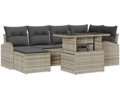 Lauko baldų komplektas Sodo Sofų Rinkinys 7 pcs Šviesiai pilka Poli ratanas
