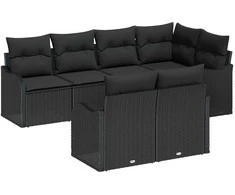 Sodo Sofų Rinkinys su saugykla 7 pcs Juoda Poli ratanas