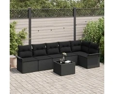 Lauko baldų komplektas Sodo Sofų Rinkinys su pagalve 7 pcs Juoda poliratanas