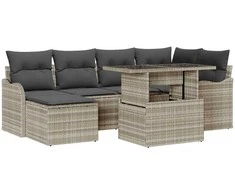 Lauko baldų komplektas Sodo Sofų Rinkinys su pagalve 7 pcs Šviesiai pilka Poli ratanas