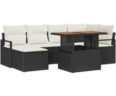 Lauko baldų komplektas Sodo Sofų Rinkinys su saugykla 7 pcs Juoda Poli ratanas