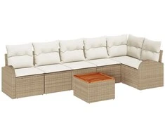 Lauko baldų komplektas Sodo Sofų Rinkinys 7 pcs Bežinė ir kreminė poliratanas