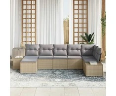 Lauko baldų komplektas Sodo Sofų Rinkinys su pagalve 7 pcs Smėlio poliratanas