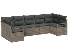 Sodo Sofų Rinkinys su pagalve 7 pcs Pilka poliratanas