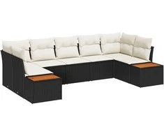 Lauko baldų komplektas Sodo Sofų Rinkinys su pagalve 7 pcs Juoda poliratanas