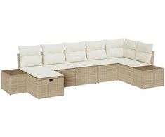 Lauko baldų komplektas Sodo Sofų Rinkinys su pagalve 7 pcs Smėlio poliratanas