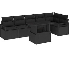 Lauko baldų komplektas Sodo Sofų Rinkinys su pagalve 7 pcs Juoda Poli ratanas