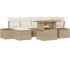 Sodo Sofų Rinkinys su saugykla 7 pcs Smėlio Poli ratanas