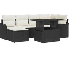 Sodo Sofų Rinkinys su pagalve 7 pcs Juoda Poli ratanas