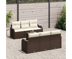 Sodo Sofų Rinkinys su pagalve 7 pcs Ruda ir grietinėlė