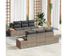 Lauko baldų komplektas Sodo Sofų Rinkinys su pagalve 7 pcs Pilka Poli ratanas