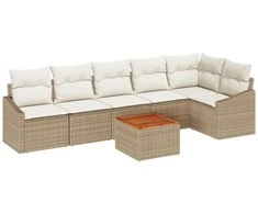 Lauko baldų komplektas Sodo Sofų Rinkinys 7 pcs Bežinė ir kreminė poliratanas