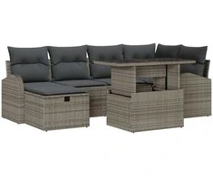 Lauko baldų komplektas Sodo Sofų Rinkinys su pagalve 7 pcs Pilka Poli ratanas