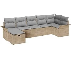 Lauko baldų komplektas Sodo Sofų Rinkinys su pagalve 7 pcs Smėlio Poli ratanas