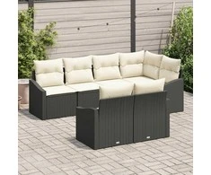 Lauko baldų komplektas Sofos komplektas su pagalve 7 pcs Juoda poliratanas
