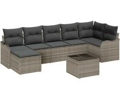 Sodo Sofų Rinkinys su pagalve 8 pcs Pilka Poli ratanas