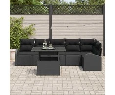Sodo Sofų Rinkinys su saugykla 7 pcs Juoda poliratanas
