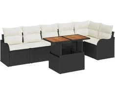 Sodo Sofų Rinkinys su pagalve 7 pcs Juoda ir kreminė