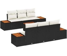 Sodo Sofų Rinkinys su saugykla 7 pcs Juoda Poli ratanas