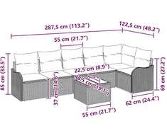 Sodo Sofų Rinkinys 7 vnt. Pilka poliratanas