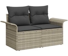 Lauko baldų komplektas Sodo Sofų Rinkinys su pagalve 7 pcs Šviesiai pilka Poli ratanas