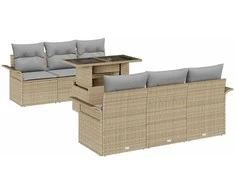 Lauko baldų komplektas Sodo Sofų Rinkinys su pagalve 7 pcs Smėlio poliratanas