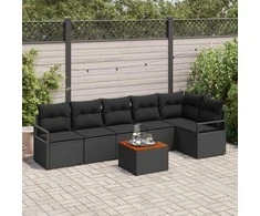 Lauko baldų komplektas Sodo Sofų Rinkinys su pagalve 7 pcs Juoda poliratanas