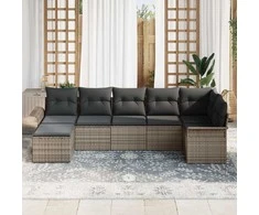 Sodo Sofų Rinkinys su pagalve 7 pcs Pilka Poli ratanas