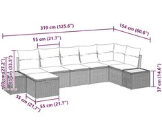 Sodo Sofų Rinkinys su pagalve 7 pcs Juoda Poli ratanas
