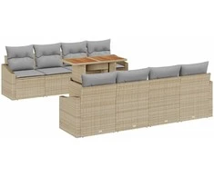 Lauko baldų komplektas Sodo Sofų Rinkinys su saugykla 9 pcs Smėlio Poli ratanas