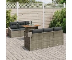 Lauko baldų komplektas Sodo Sofų Rinkinys su saugykla 7 pcs Pilka Poli ratanas