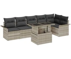 Lauko baldų komplektas Sodo Sofų Rinkinys su pagalve 7 pcs Šviesiai pilka Poli ratanas