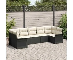 Lauko baldų komplektas Sodo Sofų Rinkinys su pagalve 7 pcs Juoda poliratanas