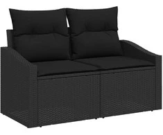 Lauko baldų komplektas Sodo Sofų Rinkinys su saugykla 7 pcs Juoda poliratanas