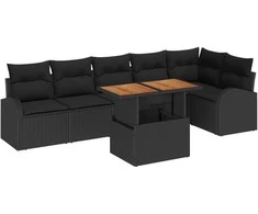 Lauko baldų komplektas Sodo Sofų Rinkinys su saugykla 7 pcs Juoda Poli ratanas