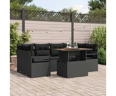 Sodo Sofų Rinkinys su saugykla 7 pcs Juoda Poli ratanas