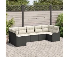 Lauko baldų komplektas Sodo Sofų Rinkinys 7 pcs Juoda ir balta Poli ratanas