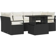 Lauko baldų komplektas Sodo Sofų Rinkinys su saugykla 7 pcs Juoda Poli ratanas