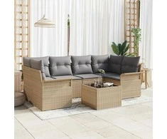 Lauko baldų komplektas Sodo Sofų Rinkinys 7 pcs Smėlio Poli ratanas