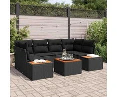 Lauko baldų komplektas Sodo Sofų Rinkinys su pagalve 6 pcs Juoda Poli ratanas