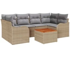 Lauko baldų komplektas Sodo Sofų Rinkinys su pagalve 7 pcs Smėlio poliratanas