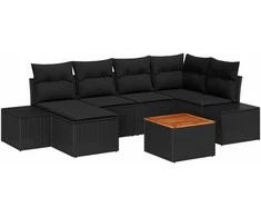 Lauko baldų komplektas Sodo Sofų Rinkinys su pagalve 7 pcs Juoda poliratanas