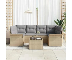 Lauko baldų komplektas Sodo Sofų Rinkinys 7 pcs Smėlio Poli ratanas