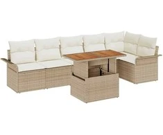 Lauko baldų komplektas Sodo Sofų Rinkinys su saugykla 7 pcs Smėlio Poli ratanas