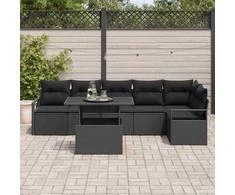 Lauko baldų komplektas Sodo Sofų Rinkinys su pagalve 7 pcs Juoda Poli ratanas