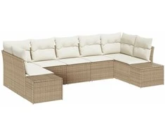 Sodo Sofų Rinkinys 7 pcs Bežinė ir kreminė Poli ratanas
